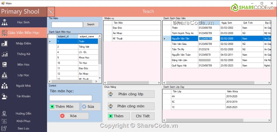 SQL,Mô hình ba lớp,đồ án winform c# quản lý học sinh,Quản lý học sinh tiểu học,.NET